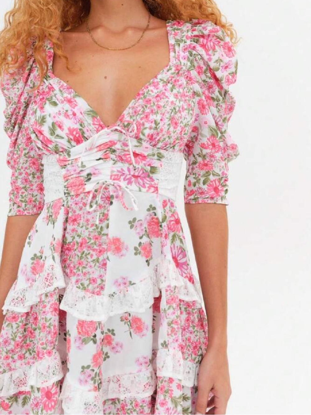 Pink Floral Ruffle Mini Dress - Picture 2 of 3